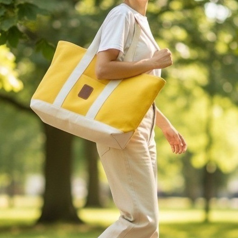 Rue de Verneuil Yellow Canvas The Club XL Tote Bag Extra Large Travel